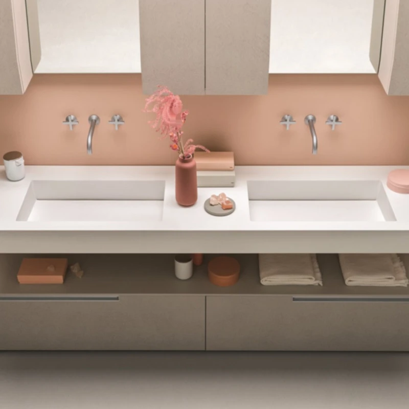 Rock slab marble washbasin cabinet, hotel bathroom