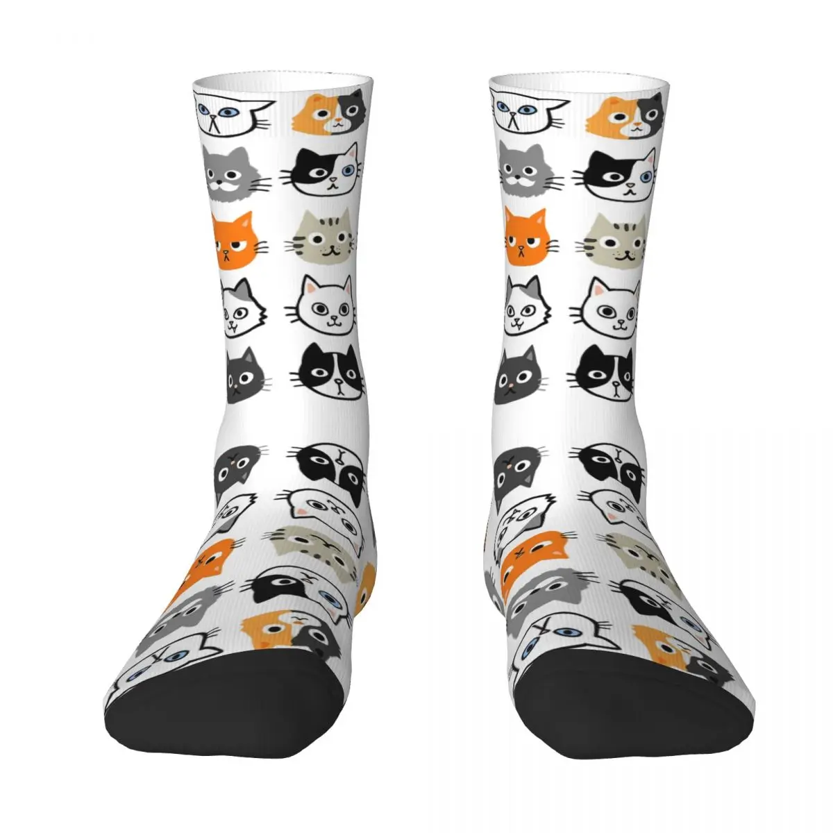 

Assorted Cat Faces Cute Quirky Kitty Cat Drawings Socks Harajuku High Quality Stockings All Season Long Socks for Man's Woman's