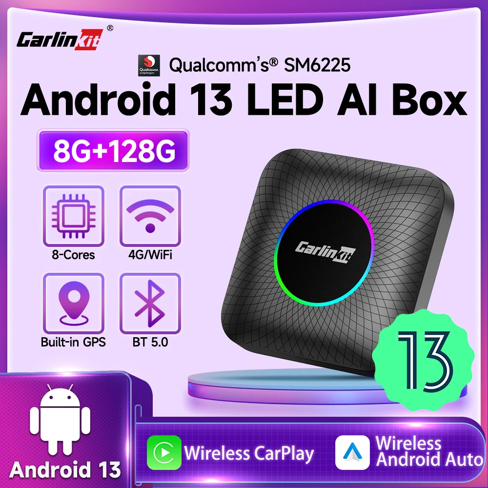 

CarlinKit Android 13 LED CarPlay AI Box QCM6225 6125 8-ядерный CarPlay Беспроводной Android Авто USB-адаптер 64G 128G Обновление FOTA