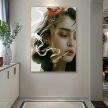 

Famous Abstract Woman Portrait Ssmoking Art Canvas Painting Bird Posters Prints Wall Pictures for Living Room Home Decor Cuadros