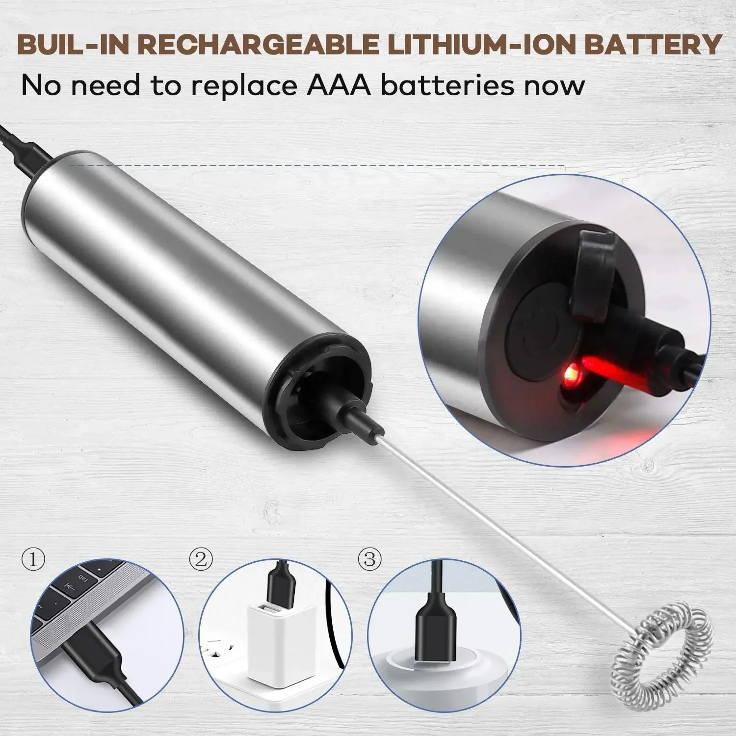 رغوة الحليب المصنوعة من الفولاذ المقاوم للصدأ القابلة لإعادة الشحن بسرعتين لاستخدام Latte Cappuccino Espresso Home وBarista