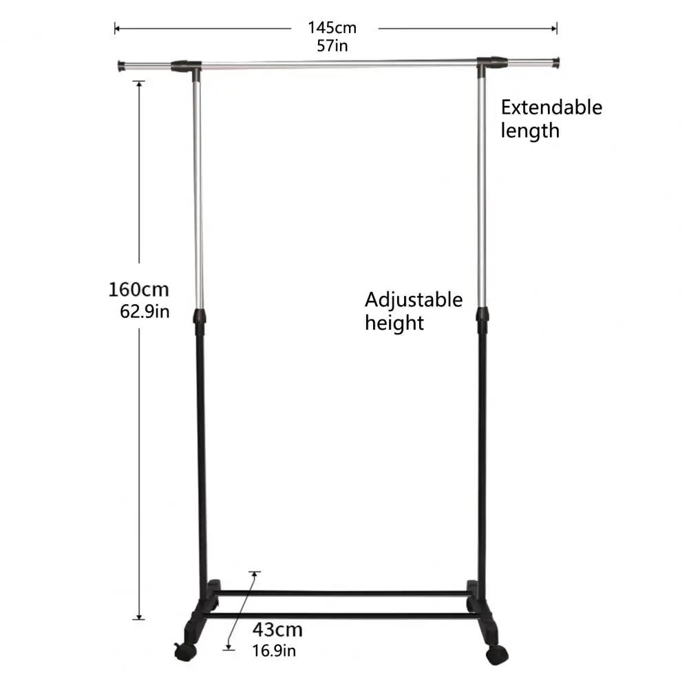 Garment Storage Rack Height Adjustable Save Space Stainless-Steel Freestanding Shoes Clothes Laundry Drying Rack With Wheels 6
