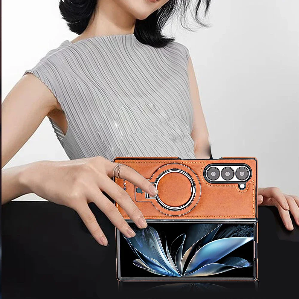 Vintage Leather Magnetic Phone Case with 360° Rotating Ring Stand