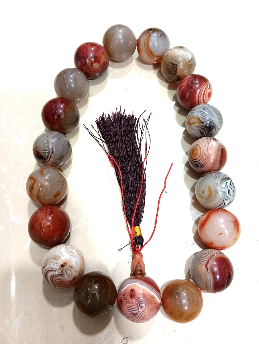 

25mm Nature 18 Beads Mascot Sardonyx Agate Mala Bead Hanging Rosary Buddhism Talisman