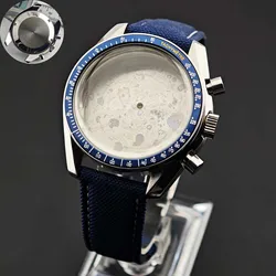 Men's 39.7mm Stainless Steel Watch Case with Moon Back Cover (Blue orange bezel 8)