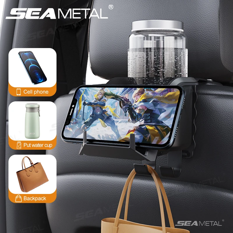 Black ABS Car Headrest Cup Holder Phone Mount