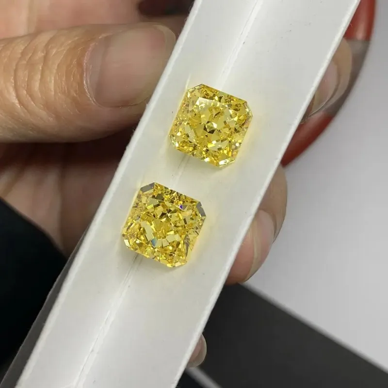 Lemon Color Loose square Radiant Cut  synthetic Moissanite Stone with GRA Certificate  for Women Jewelry Ring Earrings Making