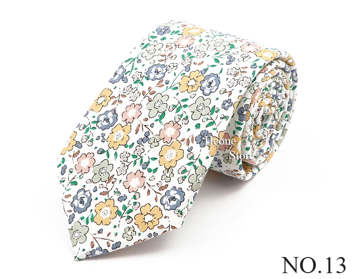 Neue schicke Blumenkrawatte aus 100 % Baumwolle für Herren, schöne Krawatte mit Blumenmuster, helle Farbe, lässig, schmal, dünn, Anzug-Accessoire – Detail 14
