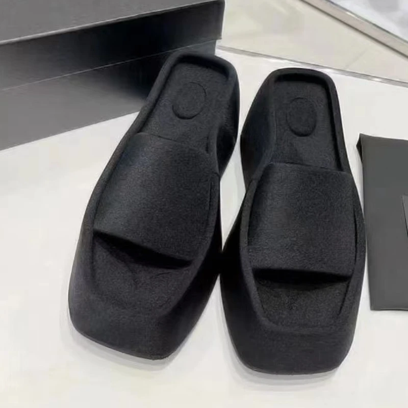 

Шлепанцы женские на платформе, квадратный носок, пляжные сандалии, однотонные удобные, летняя обувь