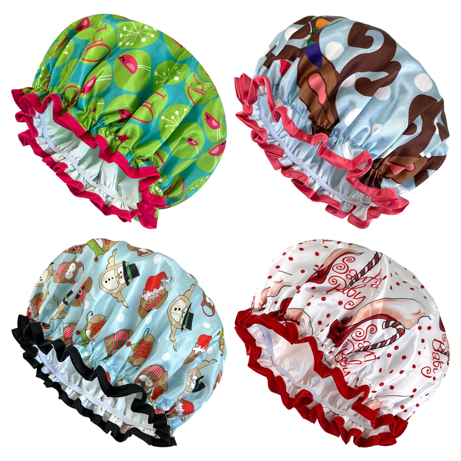 High Quality  Shower Caps Polyester Satin Double Layers bath cap for Women Resuable 26 Items Avaiable