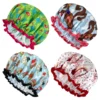 High Quality  Shower Caps Polyester Satin Double Layers bath cap for Women Resuable 26 Items Avaiable 6