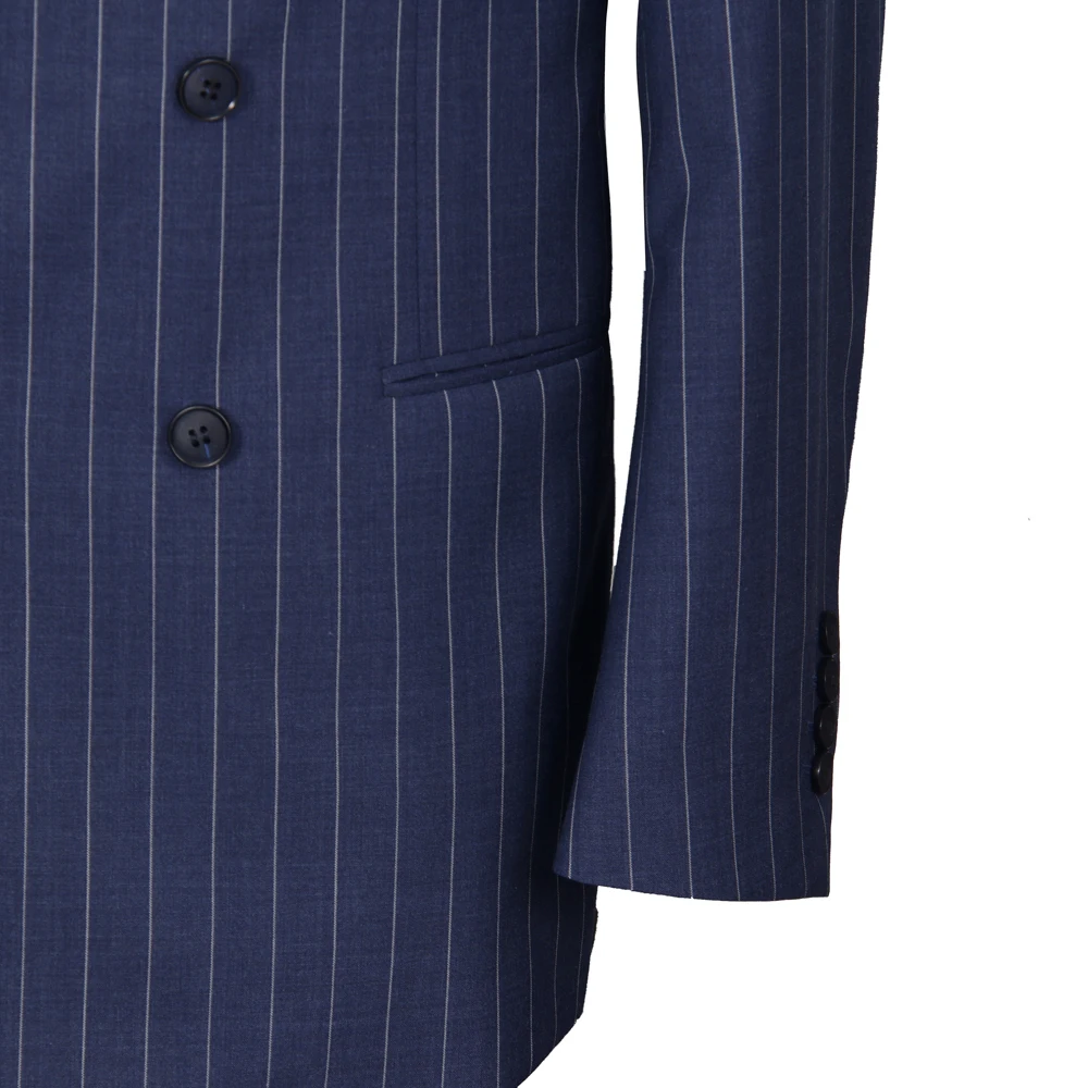 Summer Tailored Suits Luxury 100% Wool Super 120 Pure Wool Suits Tailor Made Navy Chalk Stripe Suit Made