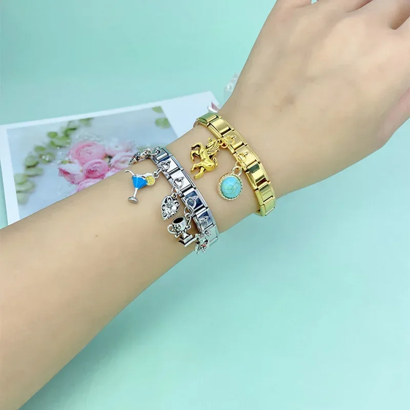 Charm Bracelet 9mm Width Daisy Horse Heart Boy Girl Trophy Italian Stainless Steel Fit Bracelet Jewelry Making