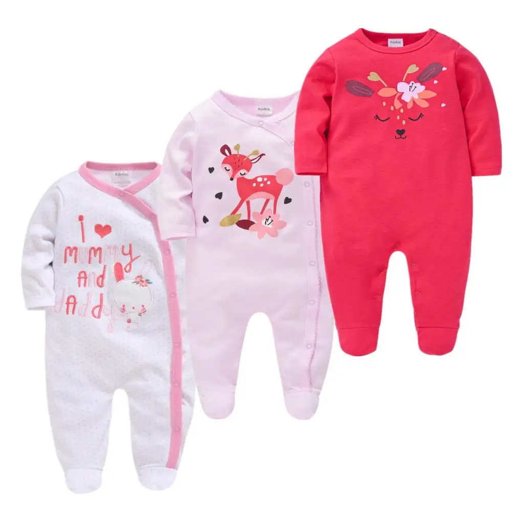 Spring Newborn Baby Girls Pyjamas Infant Boy Romper Playsuit Overalls 3PCS Cotton Long Sleeve Baby Jumpsuit Newborn Clothes