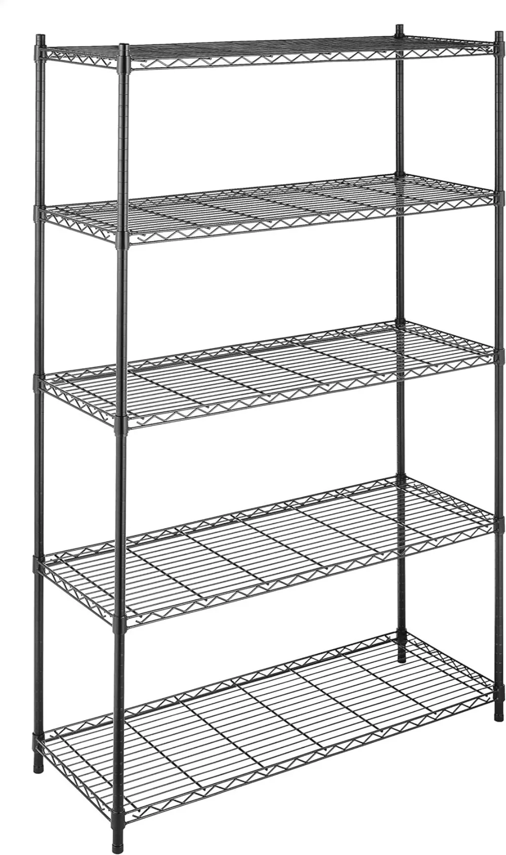 

Whitmor Supreme Tier Shelving 5 Adjustable Shelving-500 Pound Weight Capacity Per Shelf-Leveling Feet, 18" x 48" x 74", Black