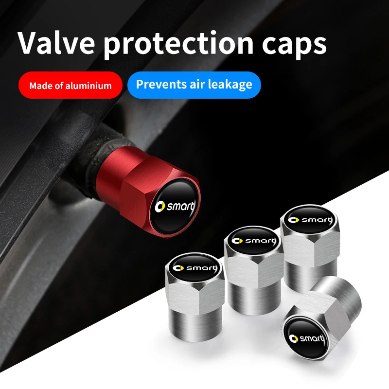 4Pcs Car Logo Wheel Tire Valve Stem Caps Cover Per Smart Fortwo 451 450 453 Eq Forfour Coupe Cabrio Crossblade Accessori Auto