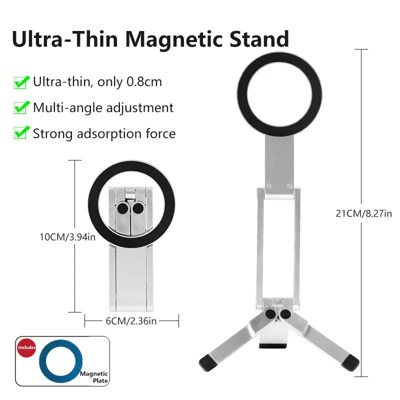 Supporto Pieghevole Portatile per Telefono, Supporto Magnetico per Cellulari, Treppiede per iPhone 16 15 14 13 12 Pro Max Xiaomi Huawei - immagine 6