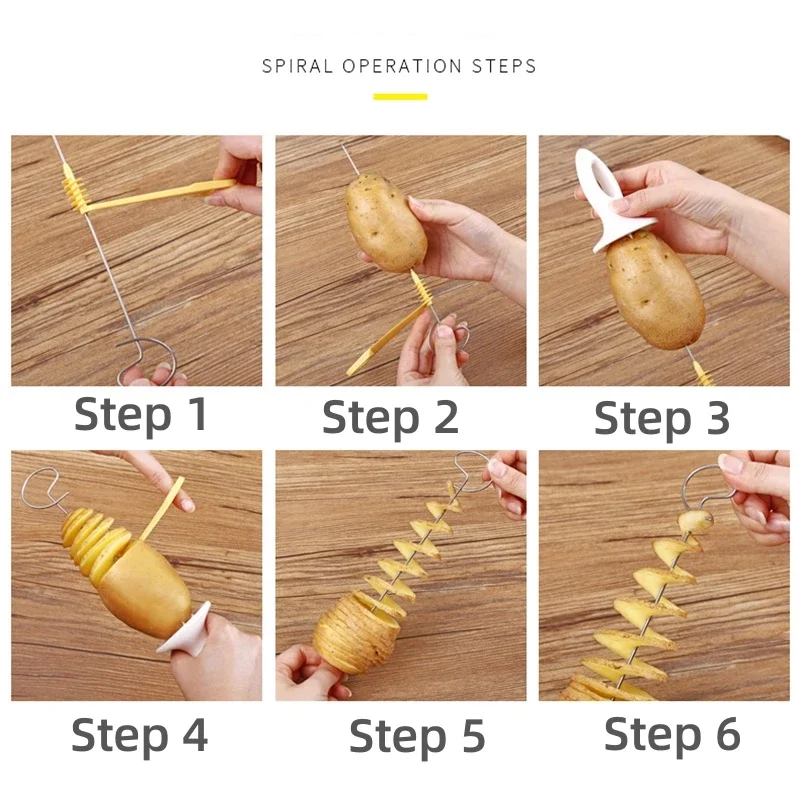 Description Picture 5 of itemRotate Potato Slicer Stainless Steel Plastic Twisted Spiral Potato Slice Cutter Whirlwind DIY Manual Creative Kitchen Gadgets