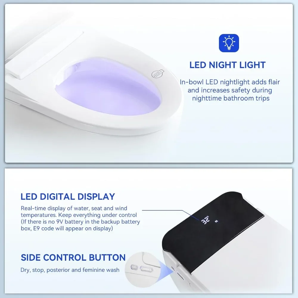 Smart Toilet, Bidet Built in And Toilet with Heated Seat, Automatic Flush, Dryer, Night Light, Digital Display, Toilet Smart 5