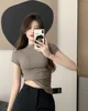 Slim Fit ort Sve f High Collar Knit T-irt Women Summer Waist Cinching Base Layer Top Korean Sle Commute Wind Pure...