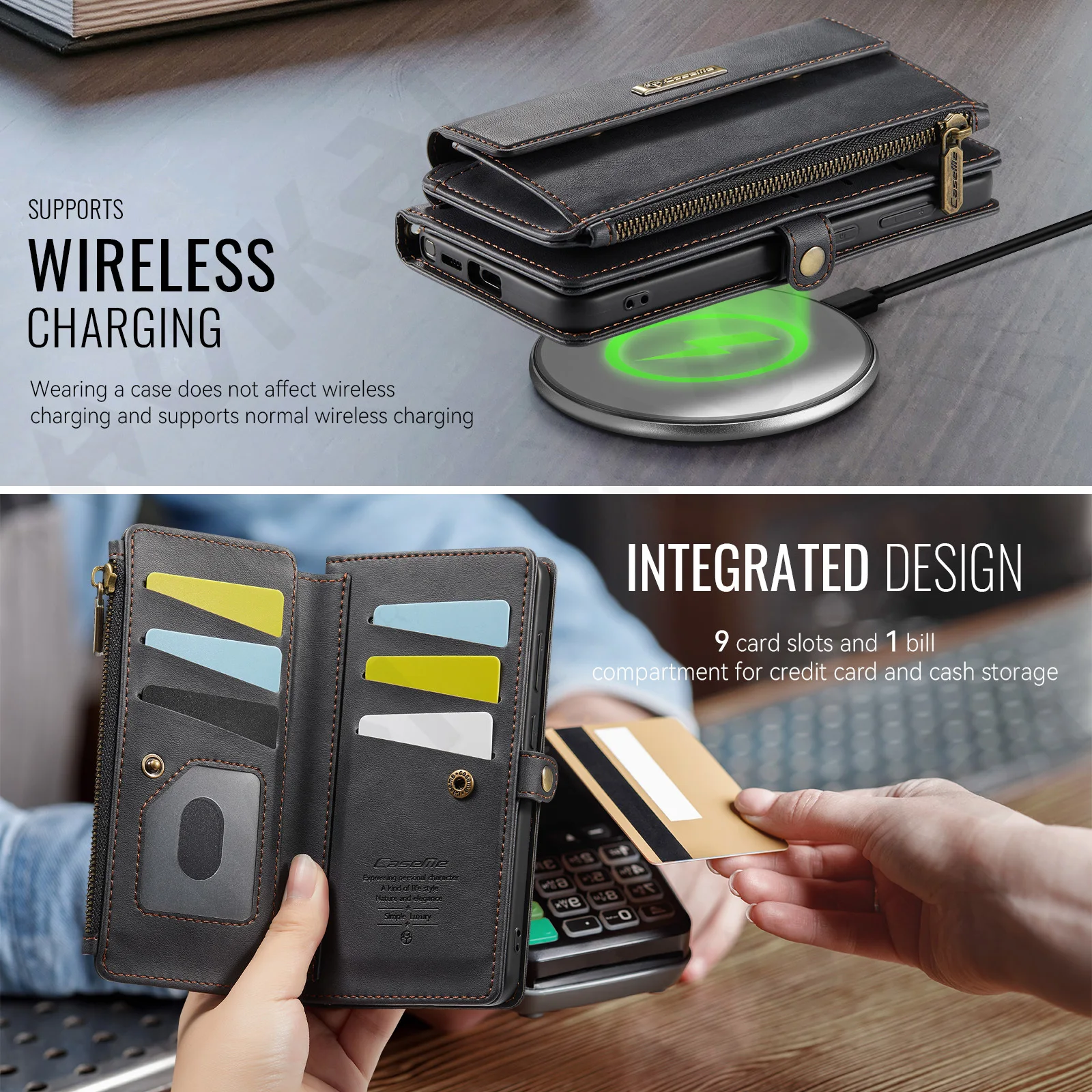 Premium Faux Leather Flip Case with RFID Protection and Magnetic Card Holder Stand Function