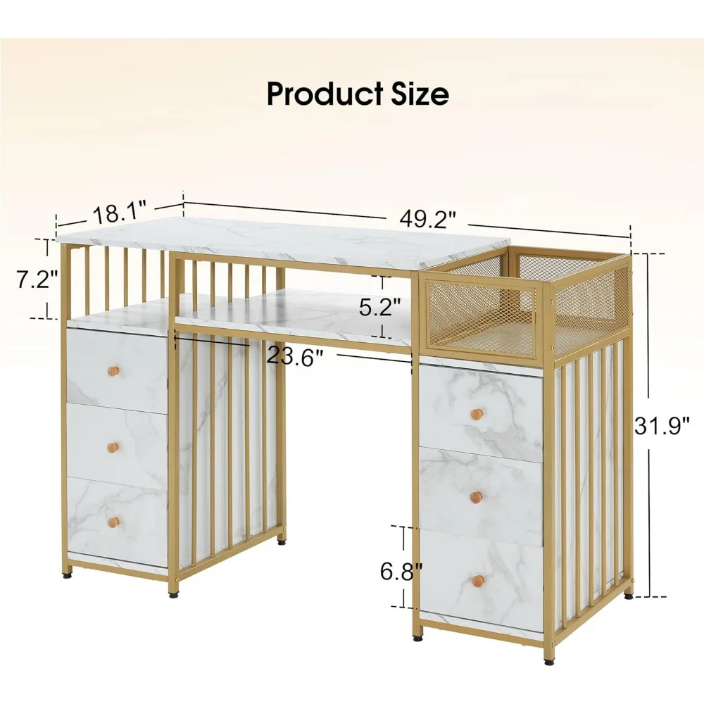 Nail Desk Nail Tech Acetone Resistant Manicure Table with Metal Frame Nail Salon Station Beauty Storage Organizer 2425 (White)