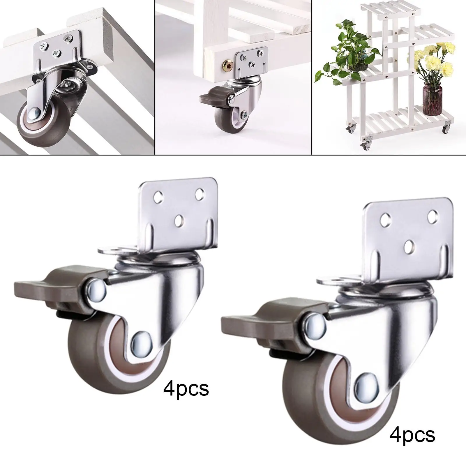 4Pcs Swivel Plate Casters Rubber Wheel Mute Loading Capacity 35-46 lbs Metal