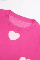 Women's Hot Pink Oversized Knit Sweater Heart Pattern Crew Neck Long Sleeve Casual Pullover Fuzzy Heart Pattern Sweater - Image 5