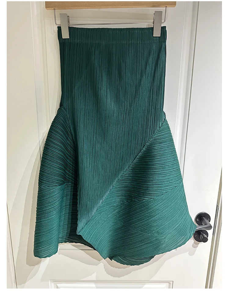 Miyake Pleated Irregular Skirt Designer Casual Elegant High Waisted Pleated Long Solid Color Skirt