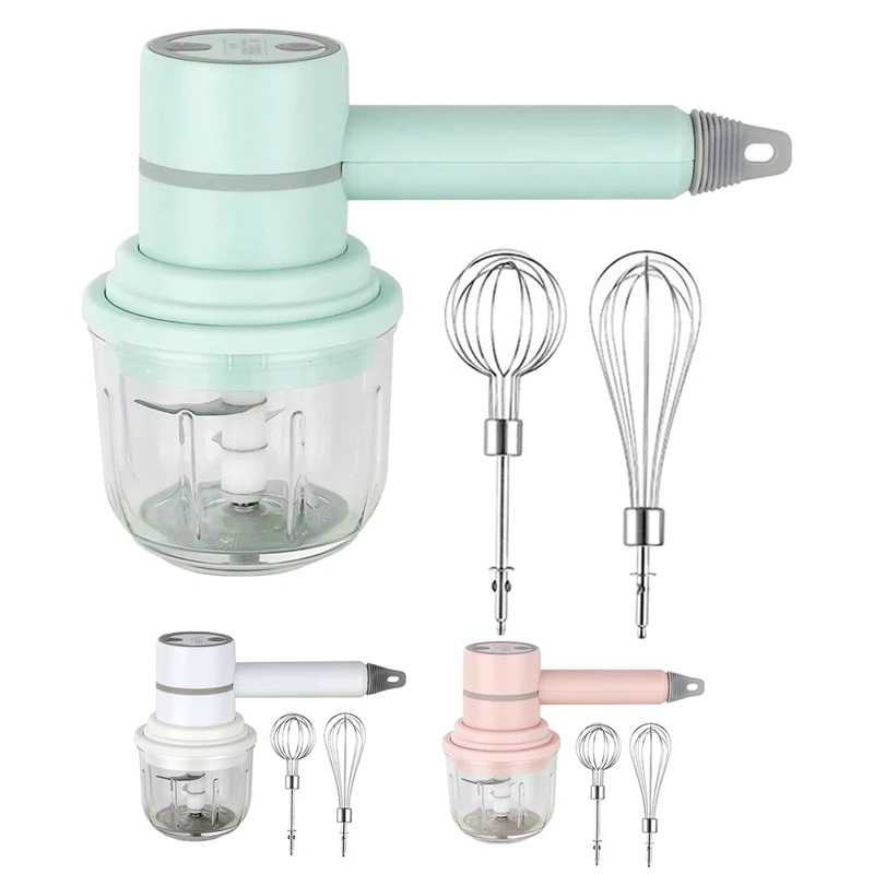 

2 In 1 Electric Hand Mixer Blender Garlic Chopper Portable Egg Beater USB Charging Household Electric Handheld Whisk