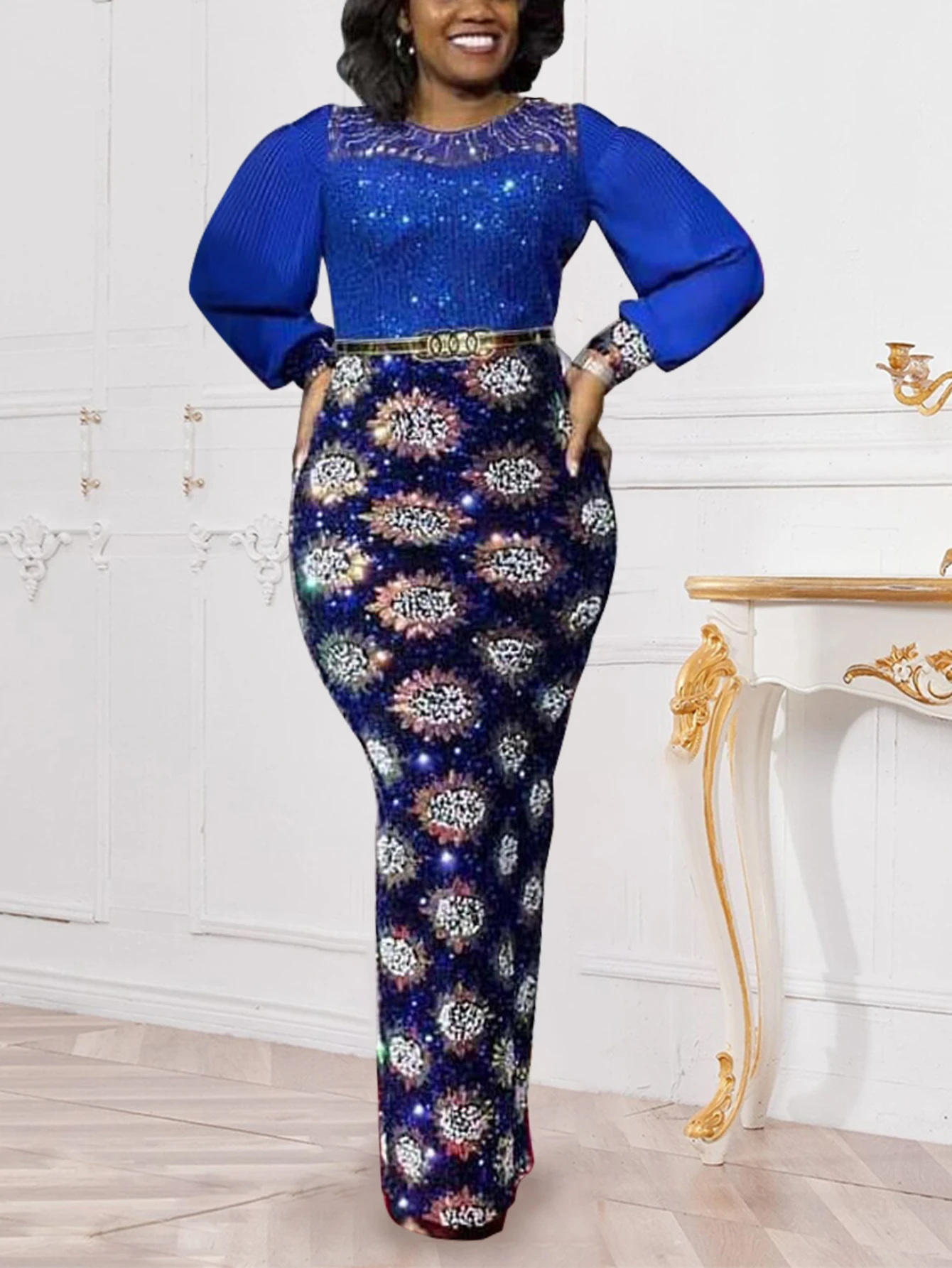 

African Women Elegant Sparkly Long Party Dress Long Sleeve Patchwork Glitter Package Hip Maxi Luxury Evening Gown 2023 New Trend