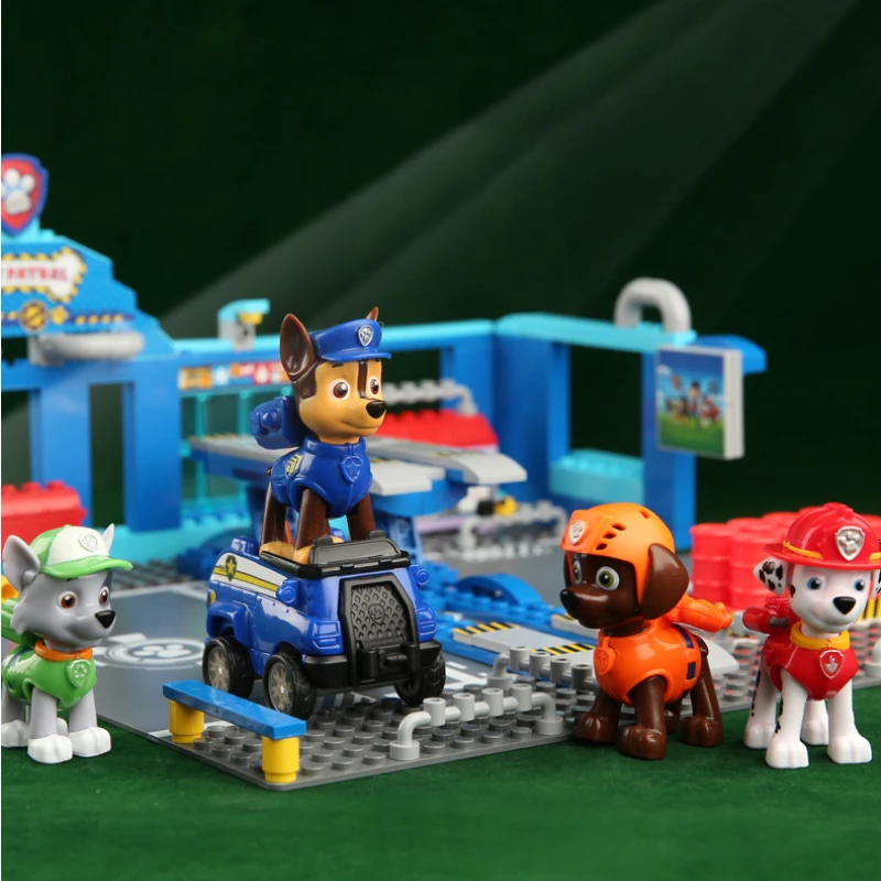 New Paw Patrol Action Figure Puppy Patrol Building Block Scene Assemblato Garage Model Child Building Block Regali Di Compleanno Per Bambini