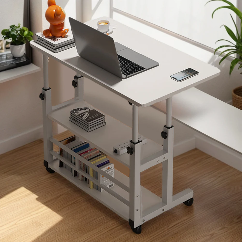 Wooden Adjustable Laptop Desk with Rolling Wheels for Home Office