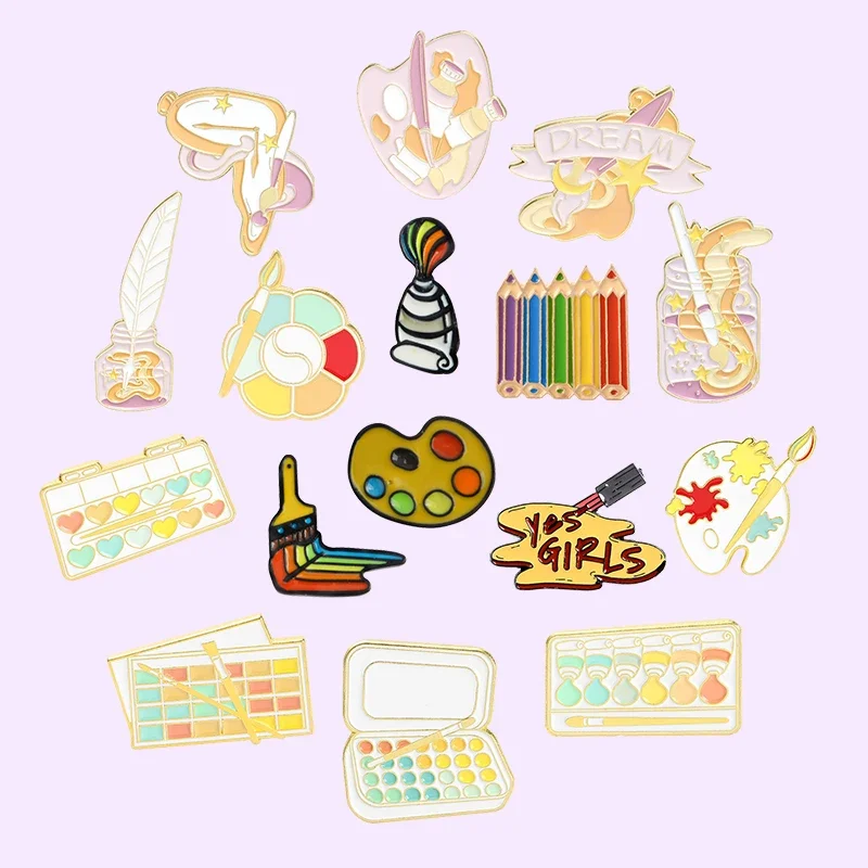 

Brush Art Oil Painting Enamel Pins Cartoon Artist Dream Brooches Shirt Bag Lapel Badge Buckle Jewelry Gift for Friends Wholesale