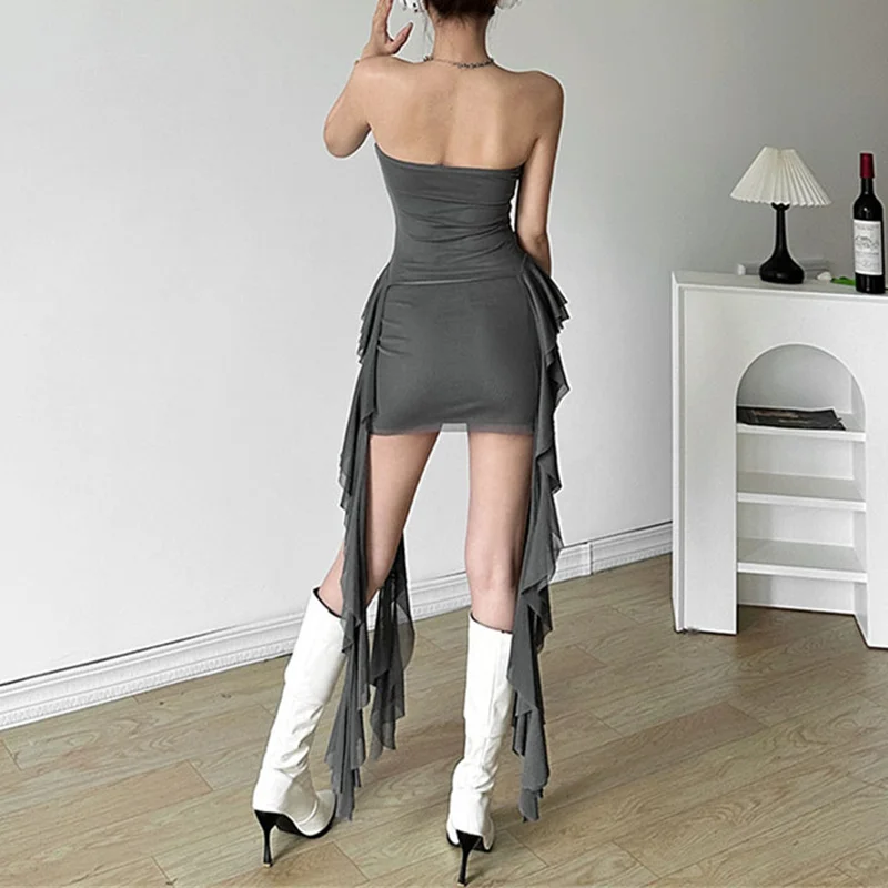 2 Piece Set for Women y2k Outfits Solid Color Strapless Twist Front Tube Tops and Short Skirt 2000s Clothing Clubwear