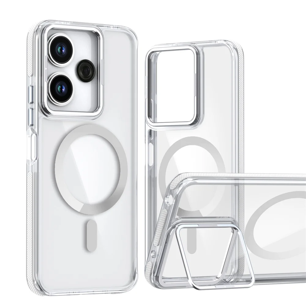 Estuche con soporte de anillo para cámara de grado militar para Redmi Note 13 Pro + cubierta de carga inalámbrica magnética de PC rígida transparente_voghion.com