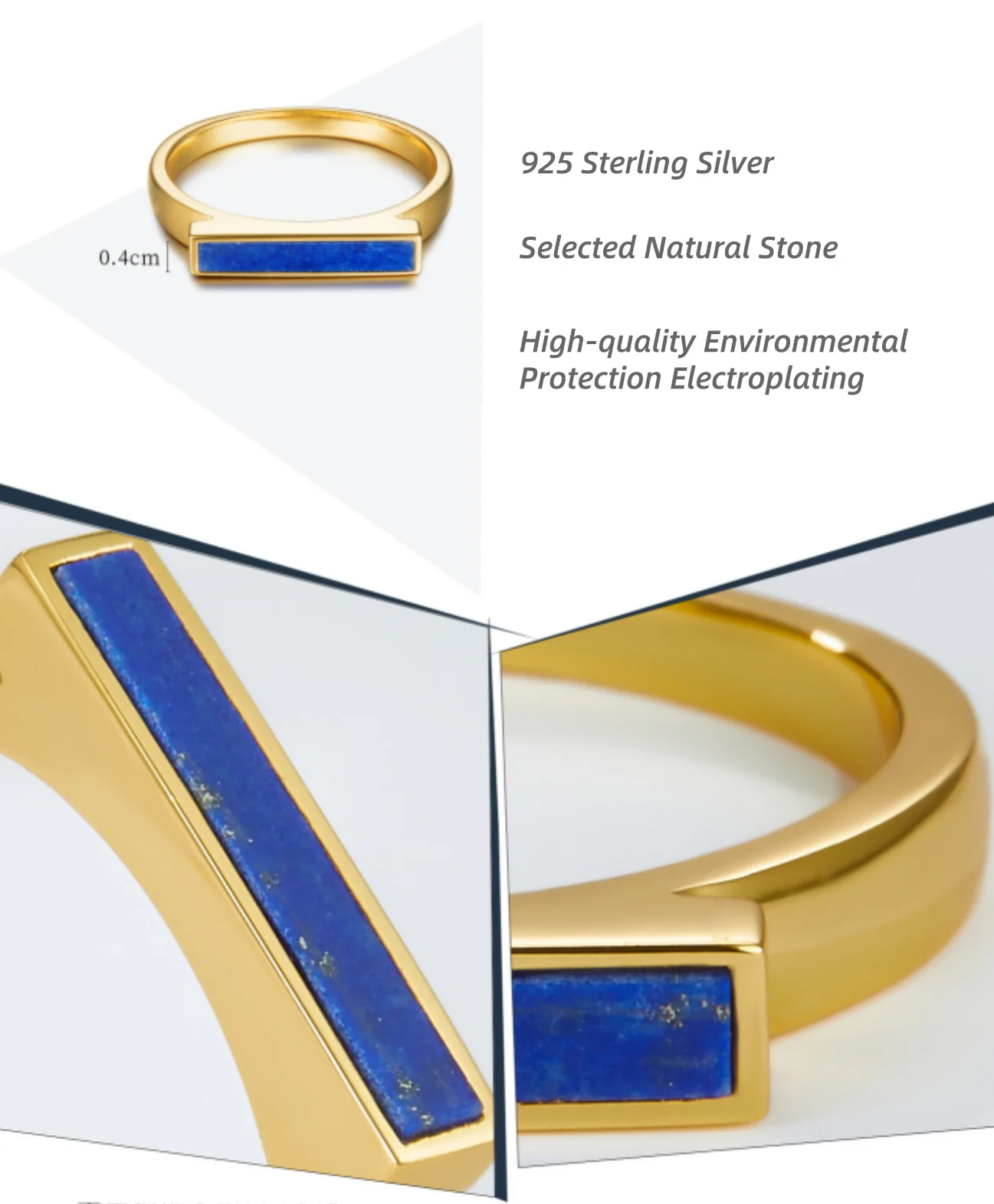 Minimalist Silver Gold Plated Natural Lapis Lazuli Stacking Ring