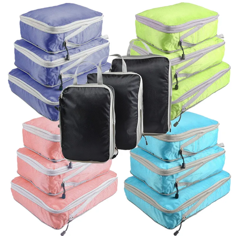 

3 Pcs Travel Storage Bag With Luggage Organizer Portable Compressible Packing Cubes Foldable Waterproof Suitcase Nylon Handbag