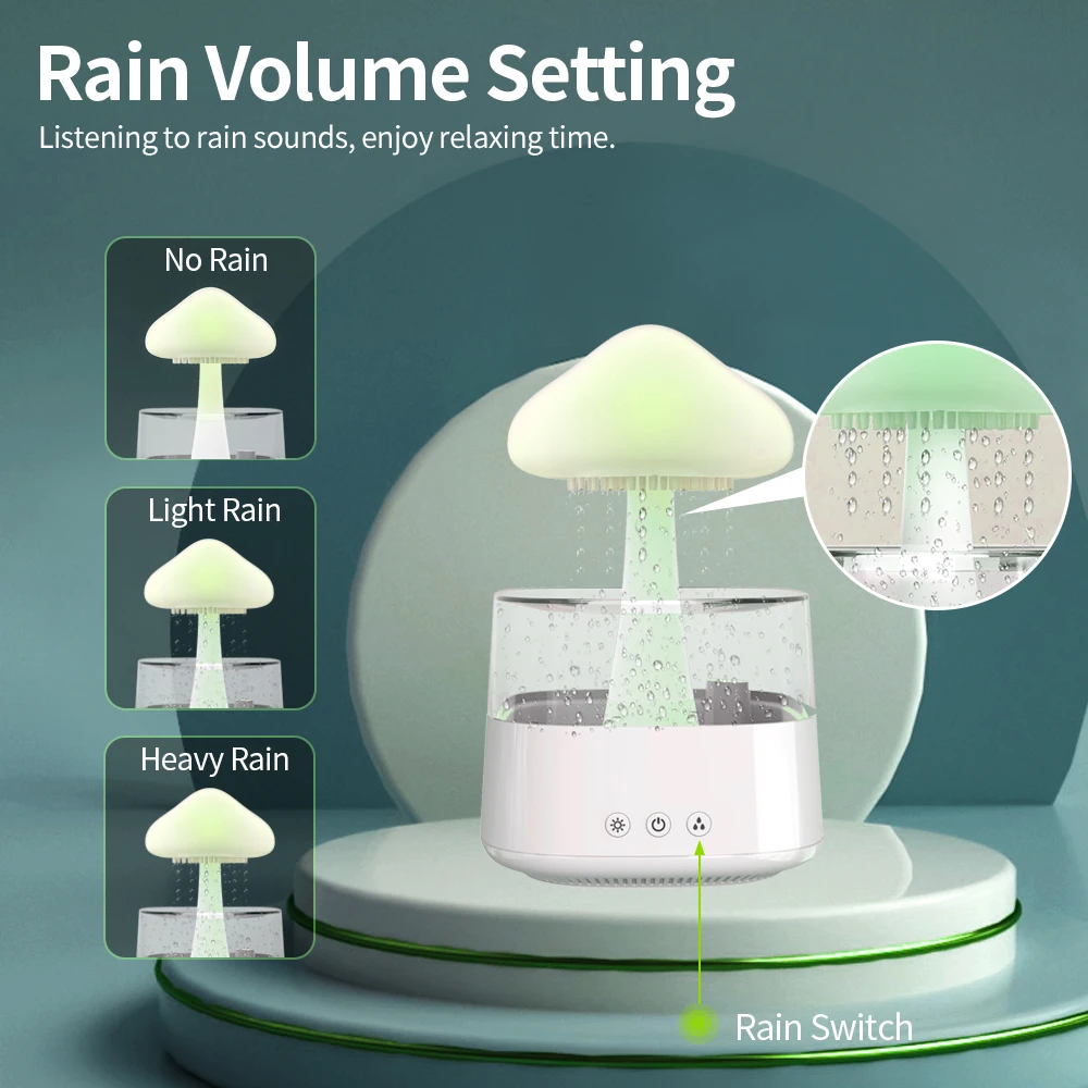 2-in-1 Desk Humidifier Rain Cloud Aromatherapy Essential Oil Zen Diffuser & Raining Cloud Night Light Mushroom Lamp