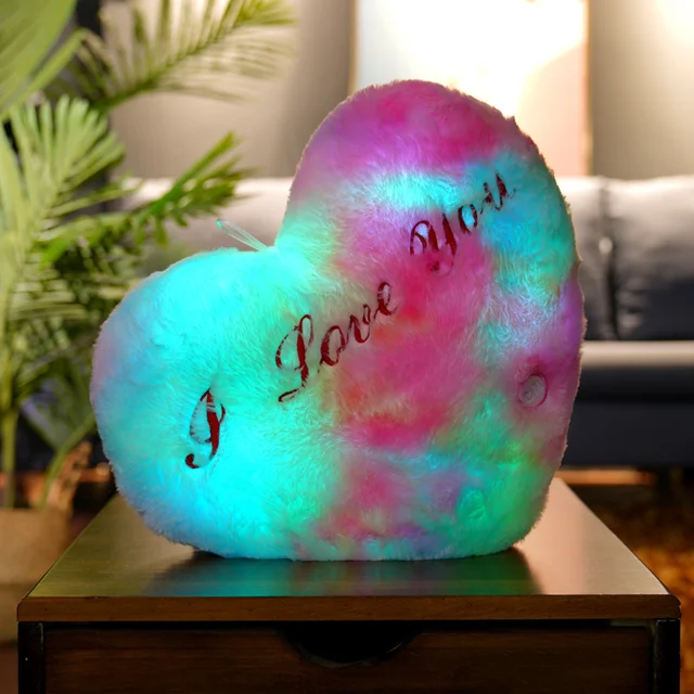 1PC Cute Love-shaped  Light Up  Plush Toy Doll  Pillow Hug Glowing Xmas Birthday Gift for Girls Boys Babies Loves  Home Decor 1