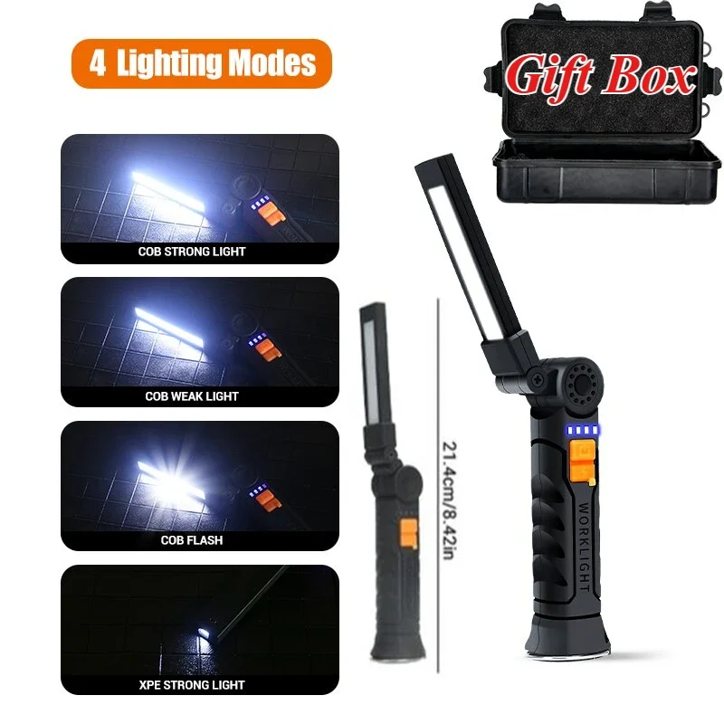 Rechargeable Magnetic LED Work Light with Hanging Hook - 3-Mode Floodlight