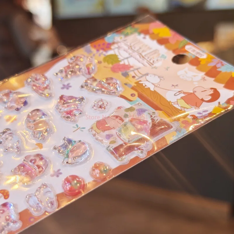 6pcs Kawaii 일본어 크레용 신 3d 양각 스티커 Diy 휴대 전화 케이스 장식 학생 문구 핸드북 스티커 선물