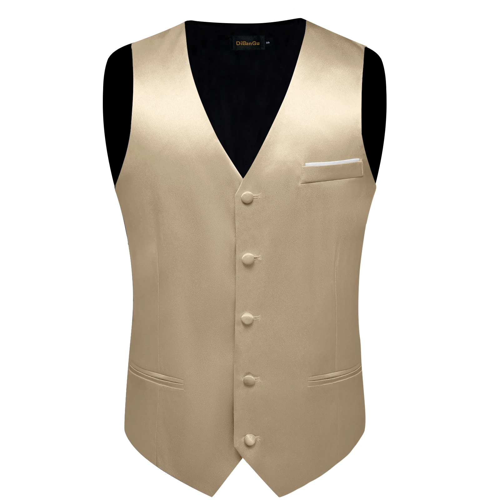 4Pcs Men's Champagne Satin Solid Suit Vest with 8cm Neck Tie Handkerchief Cufflinks for Wedding Prom Groom Waistcoat Clothing 4