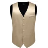 4Pcs Men's Champagne Satin Solid Suit Vest with 8cm Neck Tie Handkerchief Cufflinks for Wedding Prom Groom Waistcoat Clothing 4