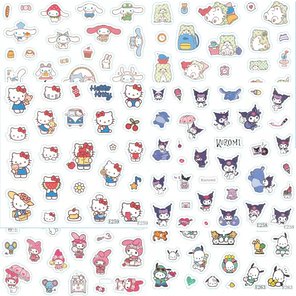 3/6Sheets Sanrio Hello Kitty Marumofubiyori Stickers Cute Kuromi Pochacco Sticker Aesthetics Notebook Melody Girls Decal Gift