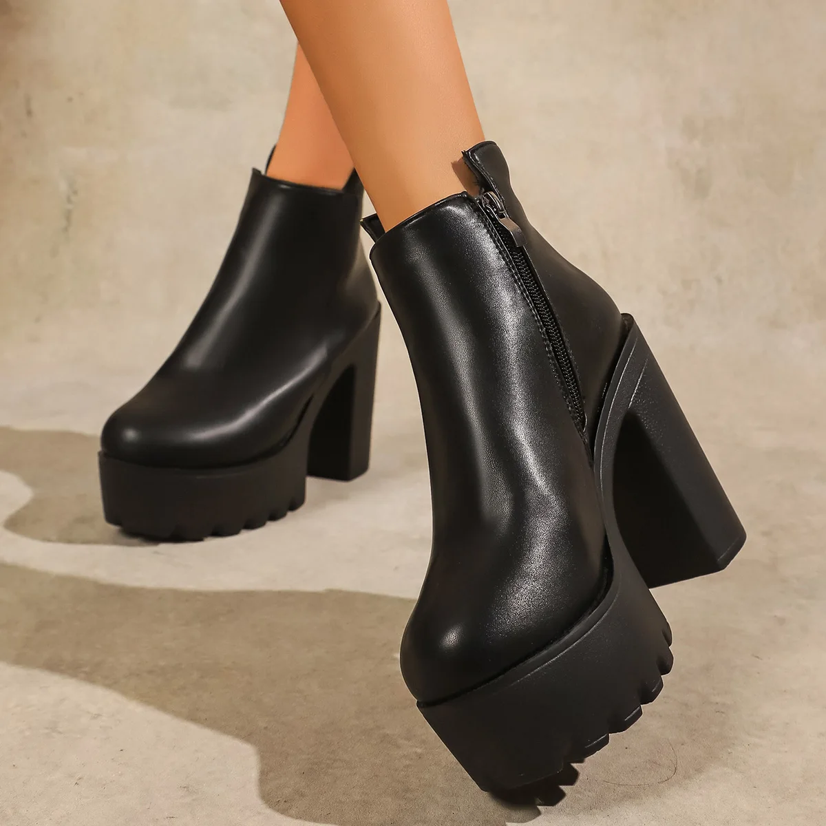 2025New Super High Heel Boots High Heel Shoes Thick Heel Short Boots Autumn Winter  Waterproof Platform Single Women Boots
