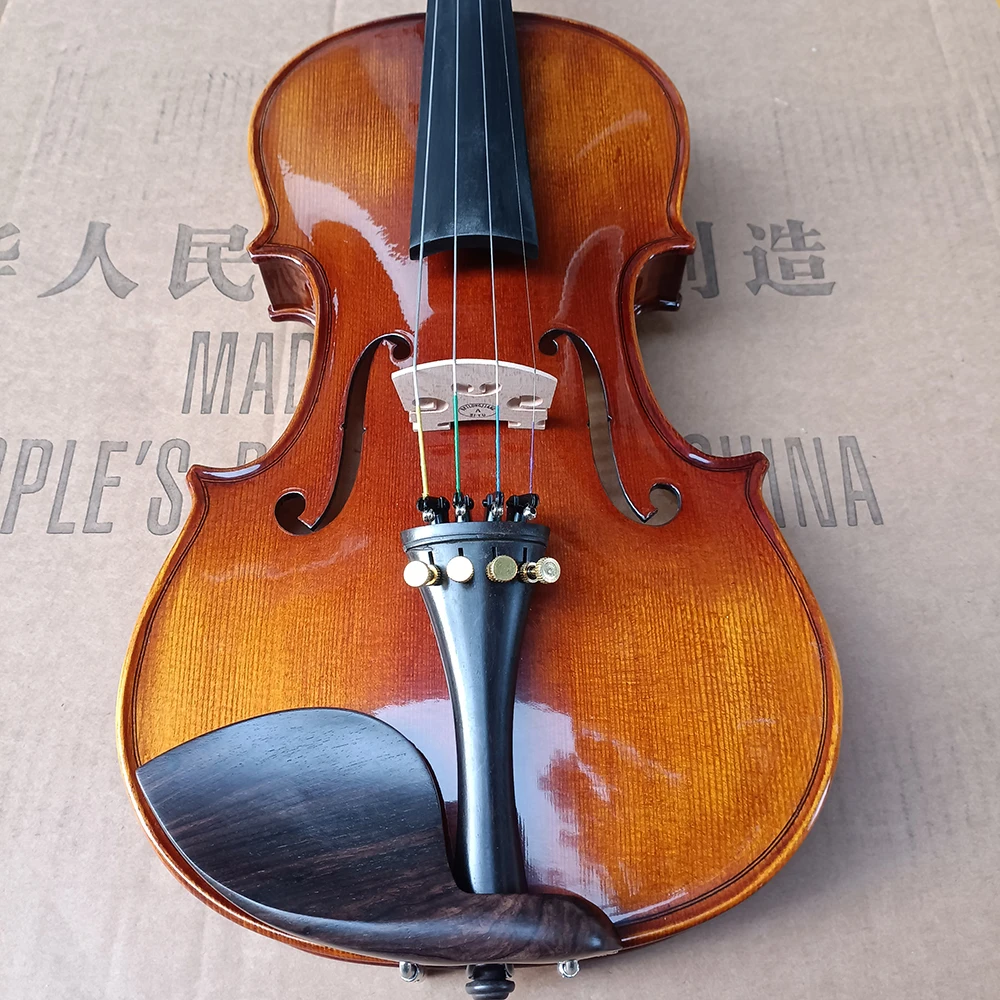 coffee One piece backboard Tiger patterned maple violin 4/4 Stradivarius Handmade violin beginner professional Musical Instrumen