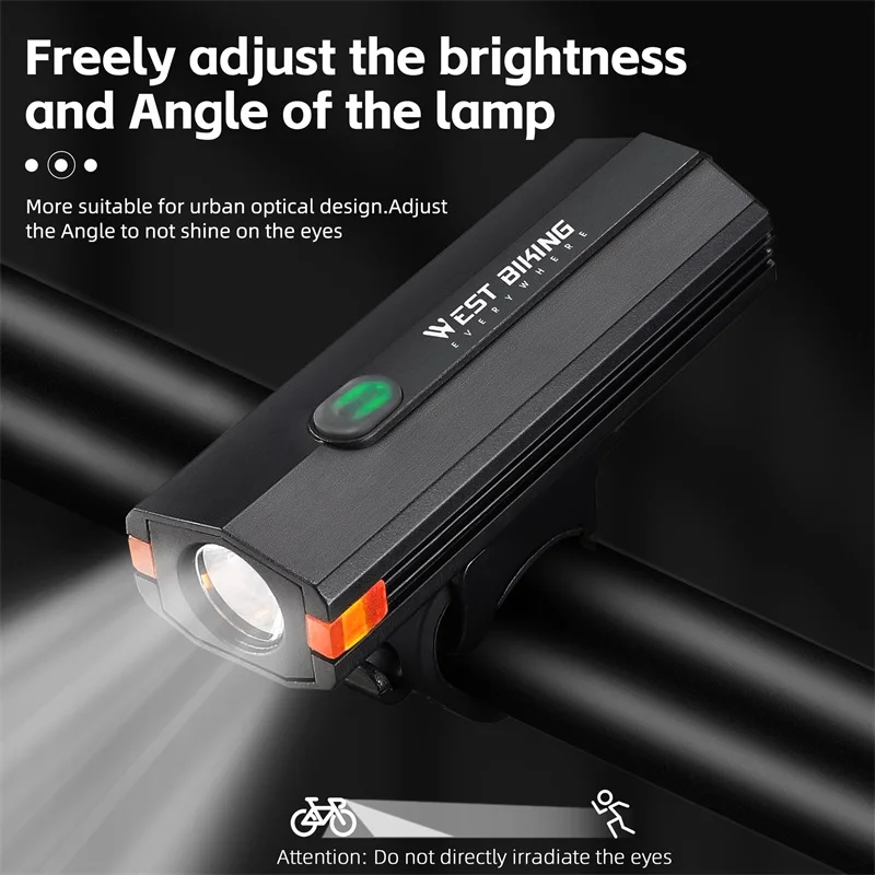 WEST BIKING Bicycle Light 1500mAh Road Bike Front Headlight Lamp Flashlight LED Cycling Safety Lighting MTB Bike Accessories