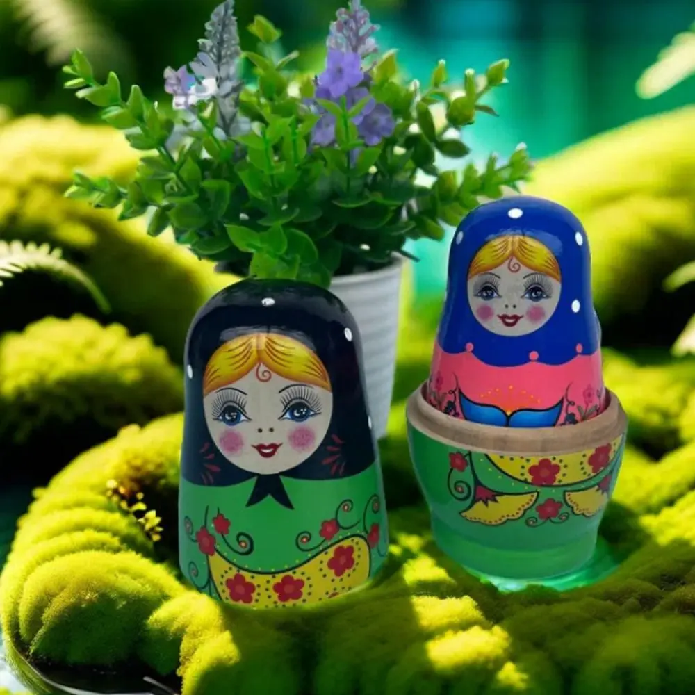 Ornament 5 Layers Nesting Dolls DIY Paint Wooden Matryoshka Doll Toys Owl Pattern Cartoon Stacking Dolls Decor Crafts