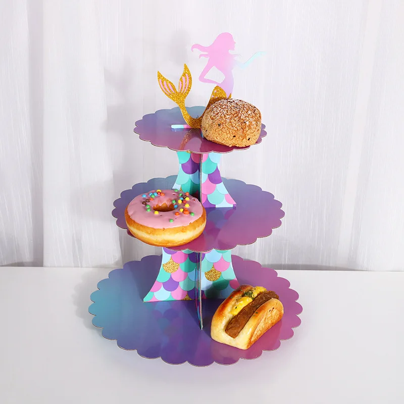 Mermaid Cake Toppers Big Mermaid Shape Tails Shells Cake Toppers Happy Birthday Cake Set for Mermaid Under the Sea Cake Decors